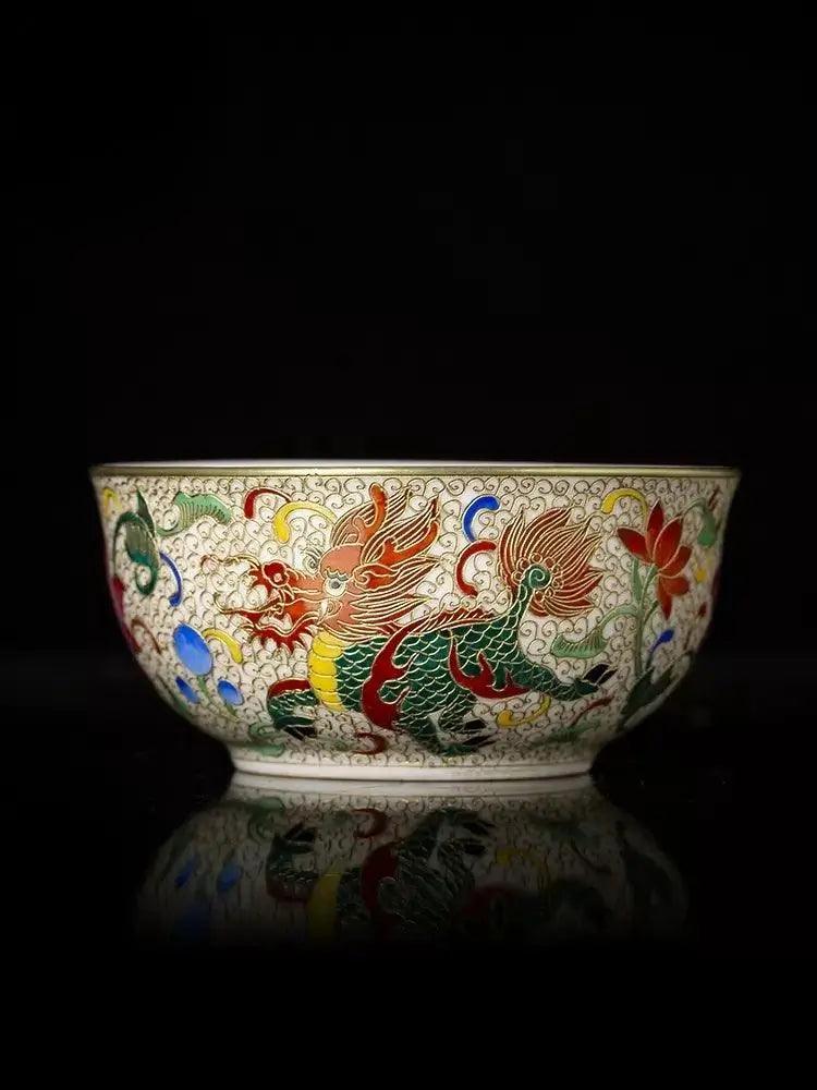 Jingdezhen Handmade Cloisonné Enamel Teacup - Hand-Painted 'Kirins' Pattern | Chinese Teaware - Blue-and-White