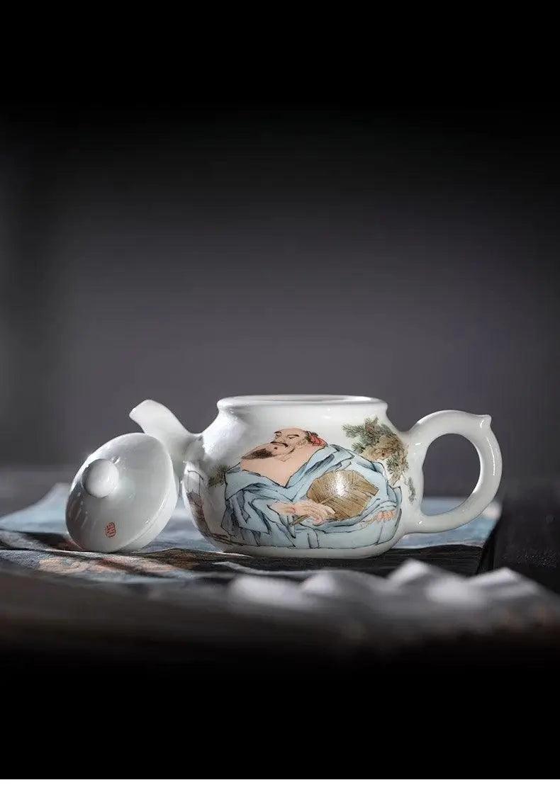 Jingdezhen Handmade Teacup - Blue and White 'Famille Rose Lu Yu Image' | Artistic Chinese Teaware - Blue-and-White