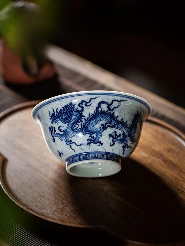 Jingdezhen Handmade Teacup - 'Classical Cloud Dragon Pattern' in Blue and White | Iconic Chinese Teaware - Blue-and-White