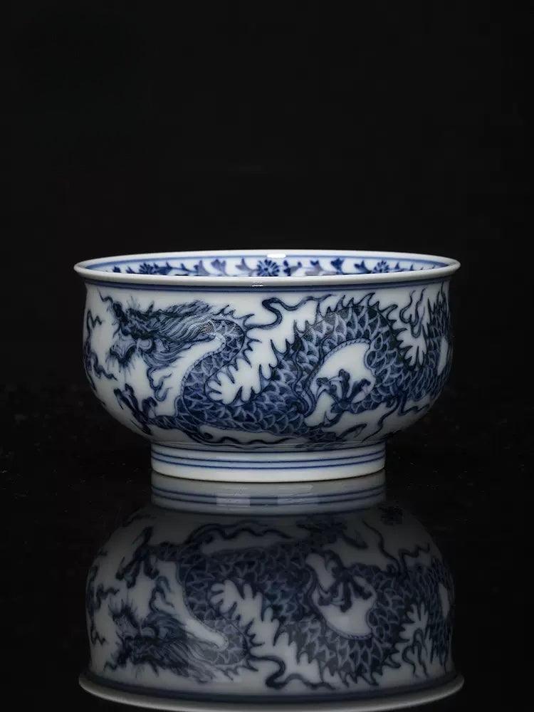 Jingdezhen Handmade Teacup - Classical 'Cloud Dragon Pattern' in Blue and White | Timeless Chinese Teaware - Blue-and-White