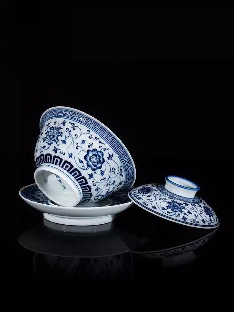 Jingdezhen Handmade Teacup - Classical 'Twining Lotus Pattern' in Blue and White | Elegant Chinese Teaware - Blue-and-White