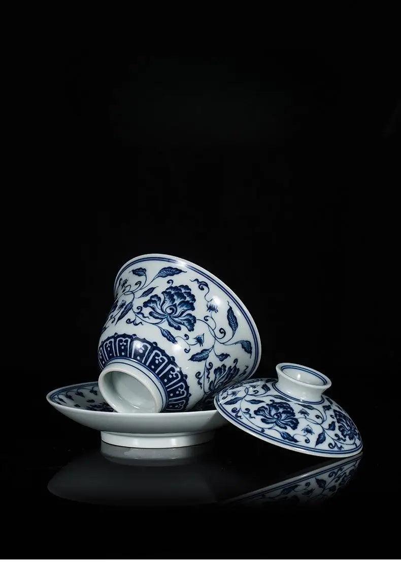 Jingdezhen Handmade Teacup - 'King of Flowers' Blue and White Design | Elegant Chinese Teaware - Blue-and-White