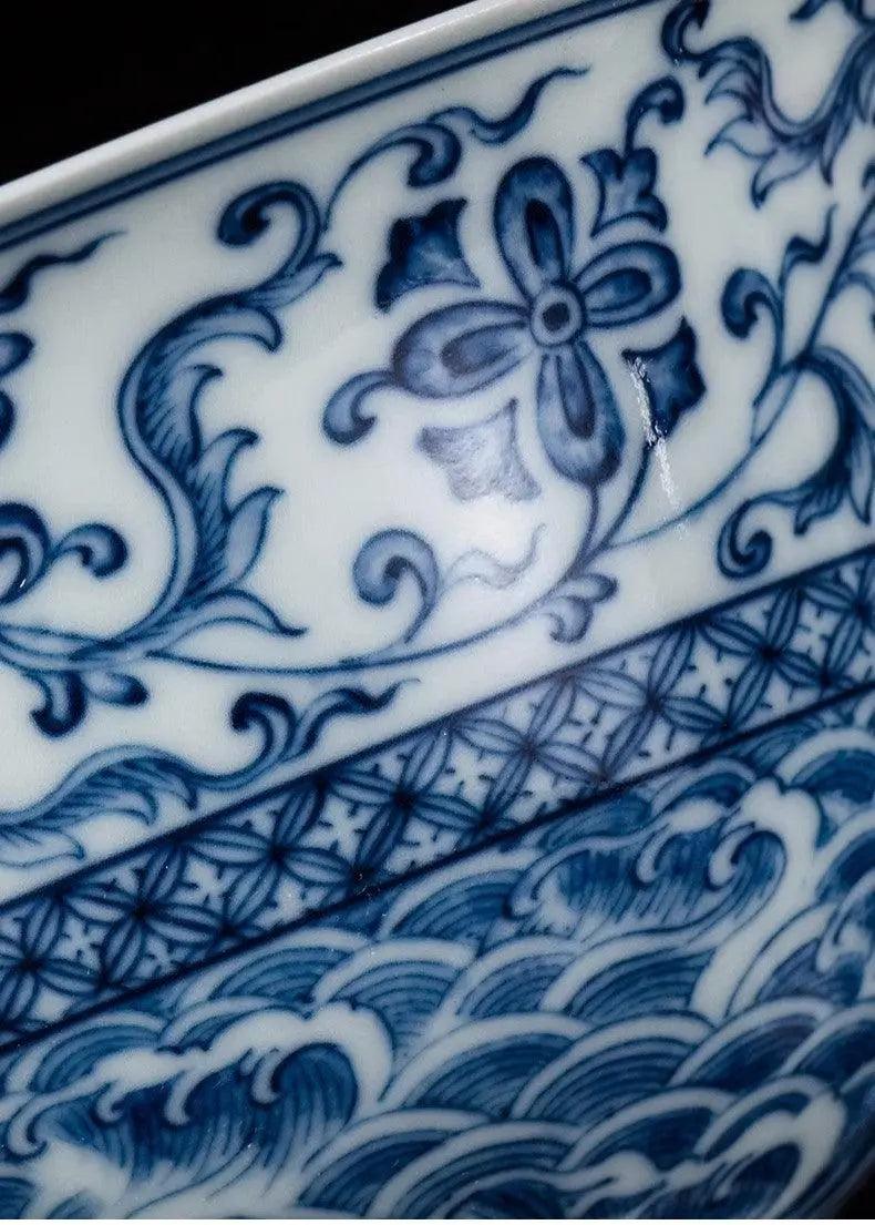 Jingdezhen Handmade Teacup - 'Sea Wave and Twining Branch' Pattern in Blue and White | Artistic Chinese Teaware - Blue-and-White