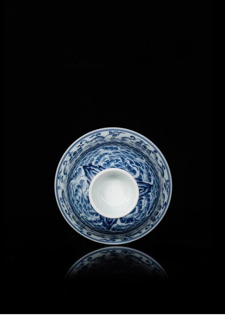 Jingdezhen Handmade Teacup - 'Sea Wave and Twining Branch' Pattern in Blue and White | Artistic Chinese Teaware - Blue-and-White