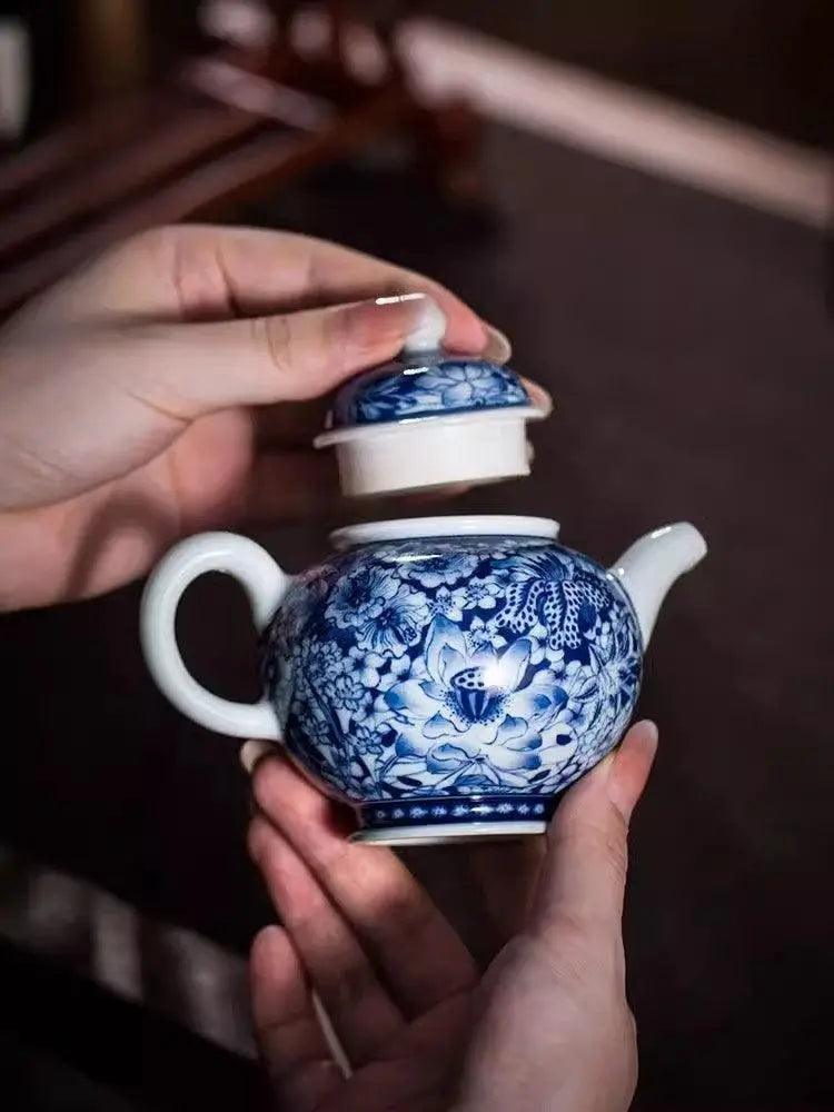 Jingdezhen Handmade Teapot - 'Blooming Abundance' in Blue and White | Prosperous Chinese Teaware - Blue-and-White