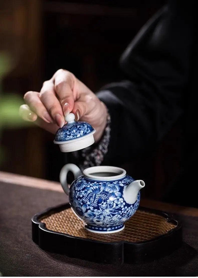 Jingdezhen Handmade Teapot - 'Blooming Abundance' in Blue and White | Prosperous Chinese Teaware - Blue-and-White