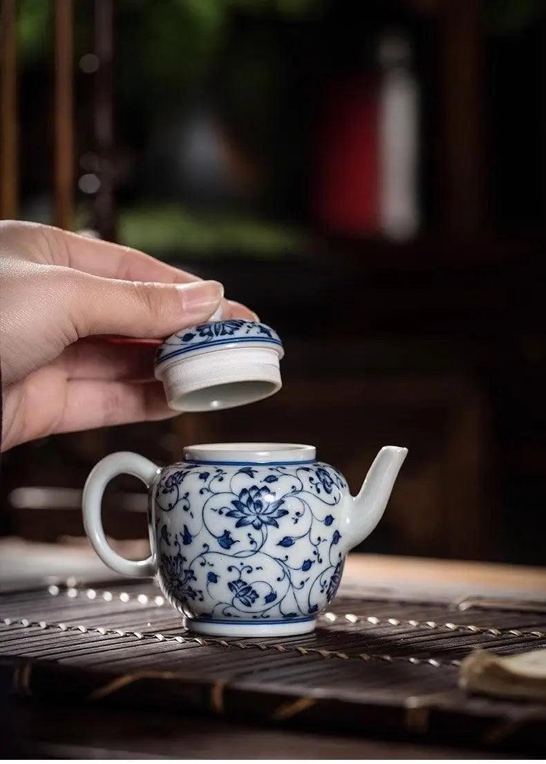 Jingdezhen Handmade Teapot - Blue and White 'Twining Lotus Pattern' | Traditional Chinese Teaware - Blue-and-White