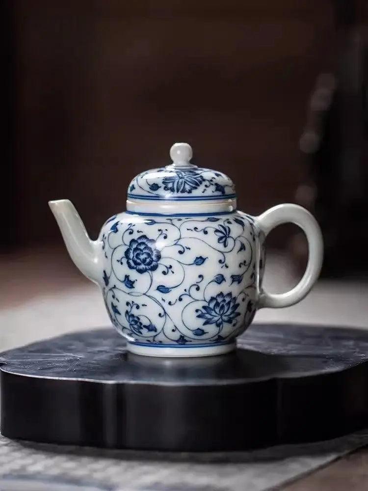 Jingdezhen Handmade Teapot - Blue and White 'Twining Lotus Pattern' | Traditional Chinese Teaware - Blue-and-White