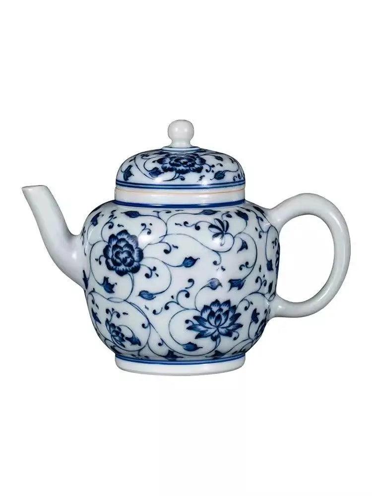 Jingdezhen Handmade Teapot - Blue and White 'Twining Lotus Pattern' | Traditional Chinese Teaware - Blue-and-White