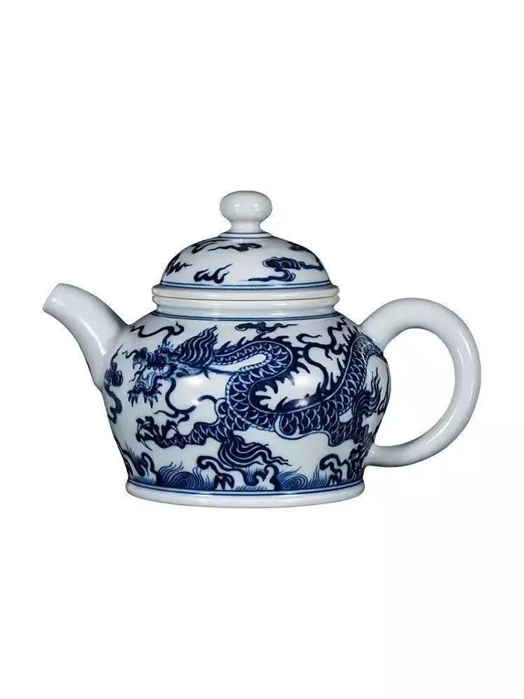 Jingdezhen Handmade Teapot - Classical 'Cloud Dragon' Pattern in Blue and White | Iconic Chinese Teaware - Blue-and-White