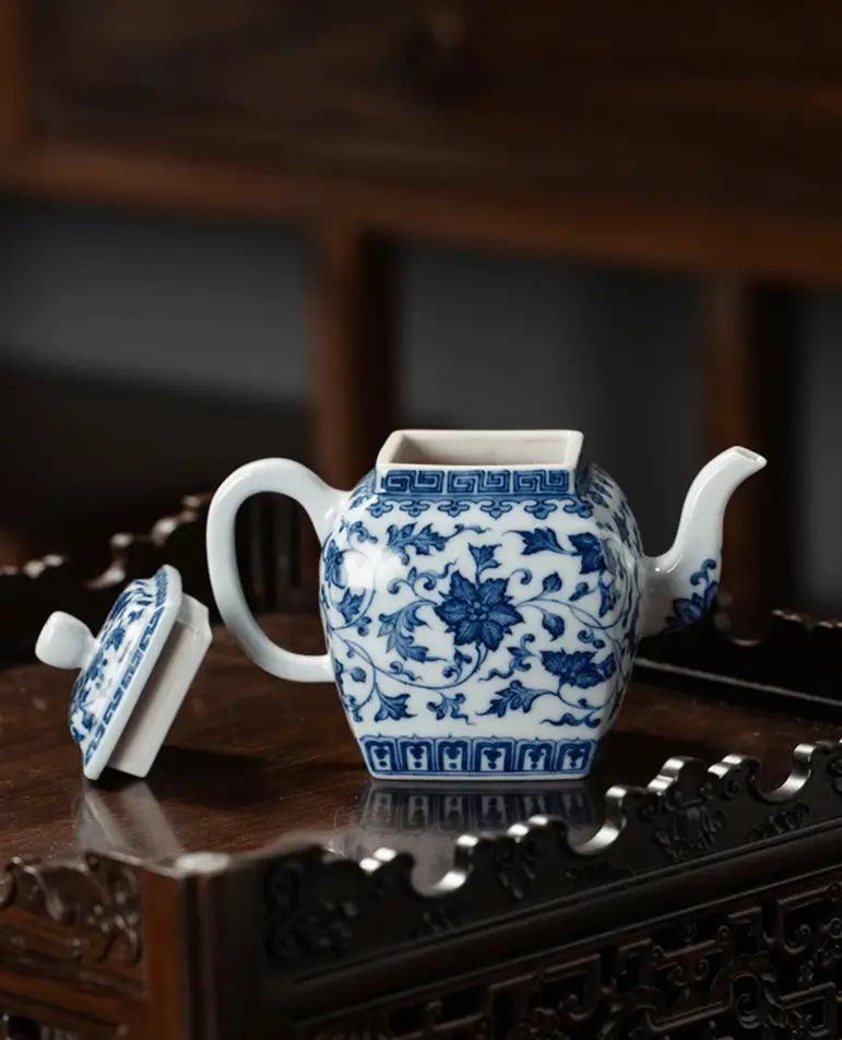 Jingdezhen Handmade Teapot - Classical 'Twining Lotus' Pattern in Blue and White | Elegant Chinese Teaware - Blue-and-White