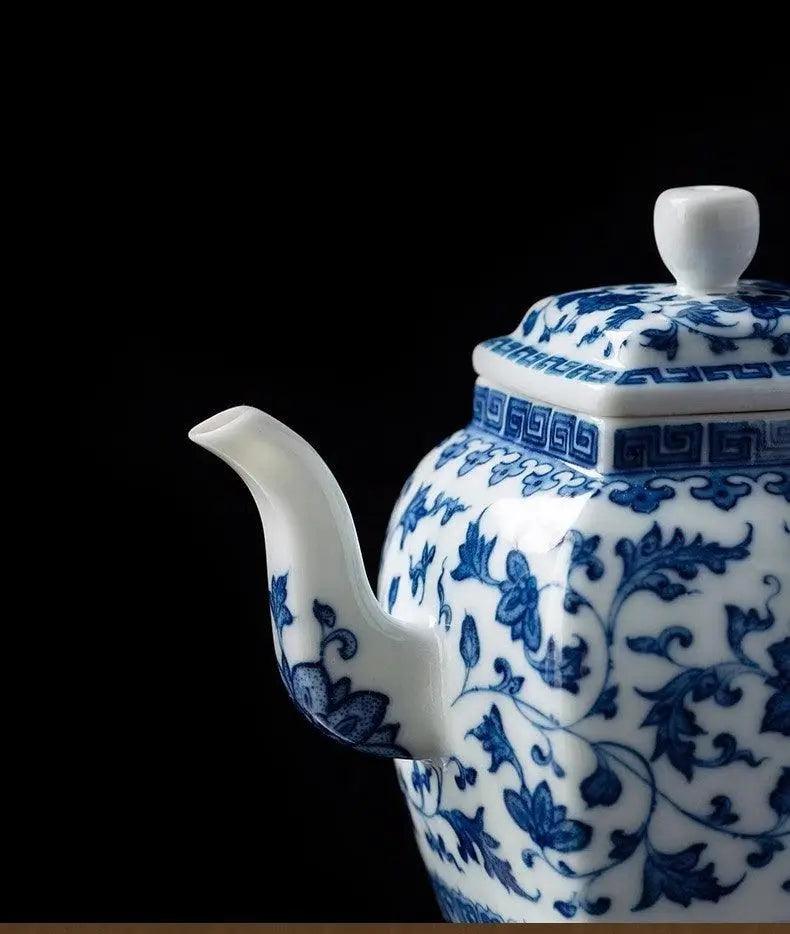 Jingdezhen Handmade Teapot - Classical 'Twining Lotus' Pattern in Blue and White | Elegant Chinese Teaware - Blue-and-White