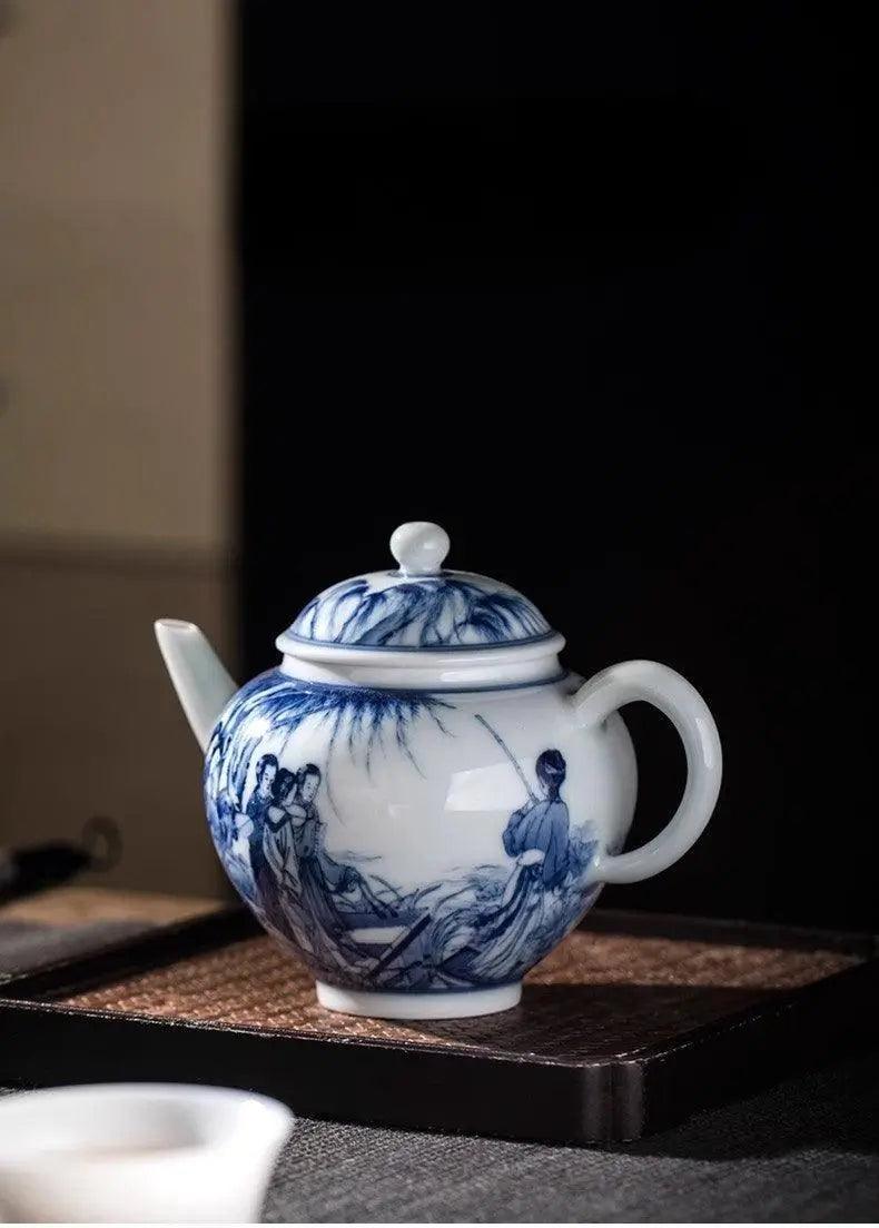 Jingdezhen Handmade Teapot - 'Court Ladies' Blue and White Painting | Traditional Chinese Teaware - Blue-and-White