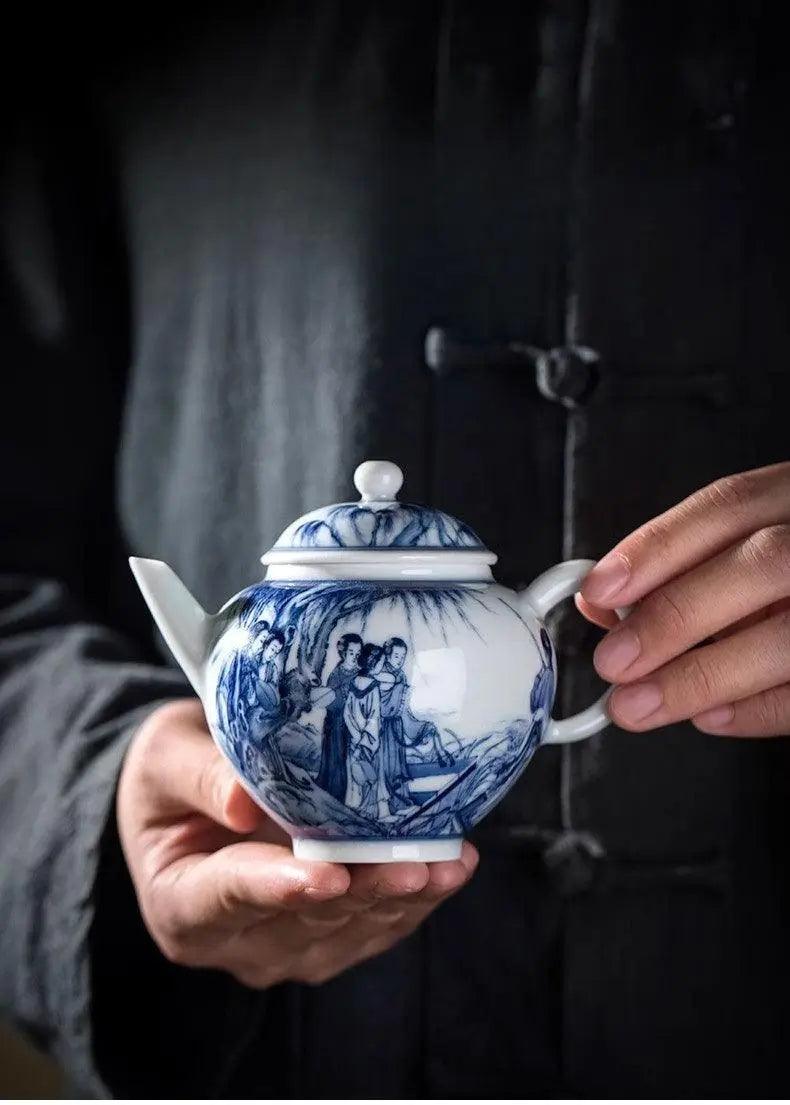 Jingdezhen Handmade Teapot - 'Court Ladies' Blue and White Painting | Traditional Chinese Teaware - Blue-and-White