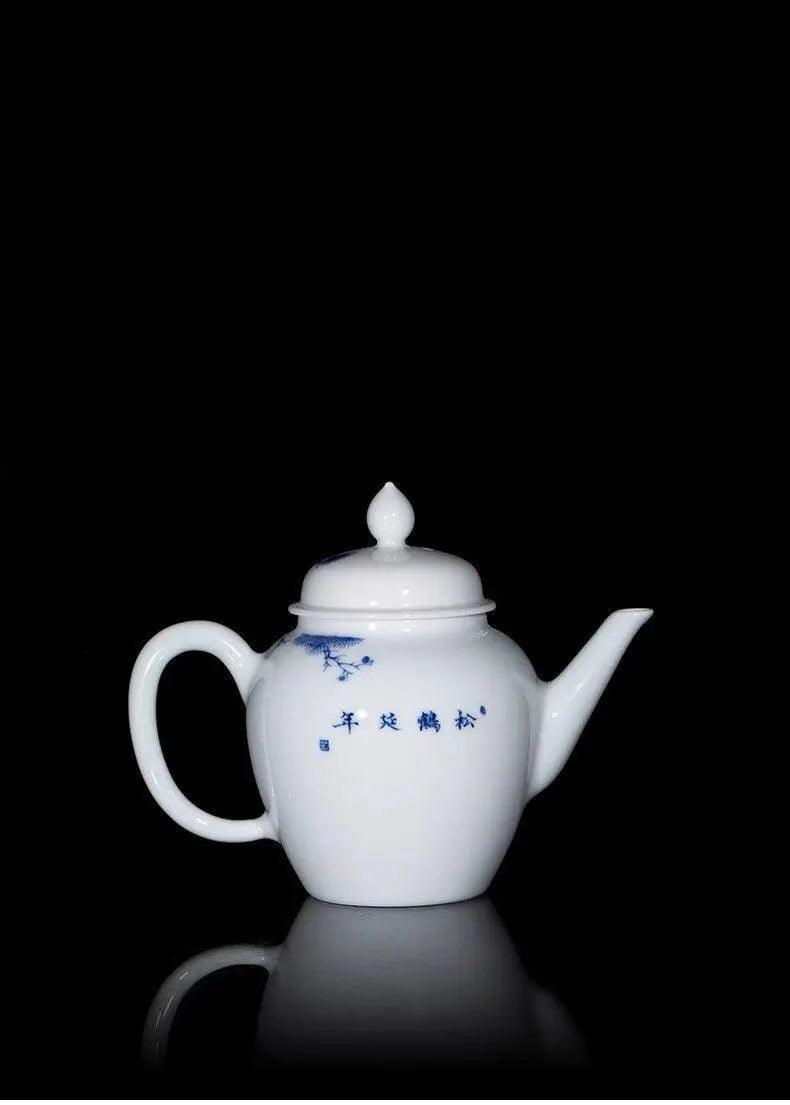 Jingdezhen Handmade Teapot - 'Song He Yan Nian' Blue and White Design | Longevity-Themed Chinese Teaware - Blue-and-White