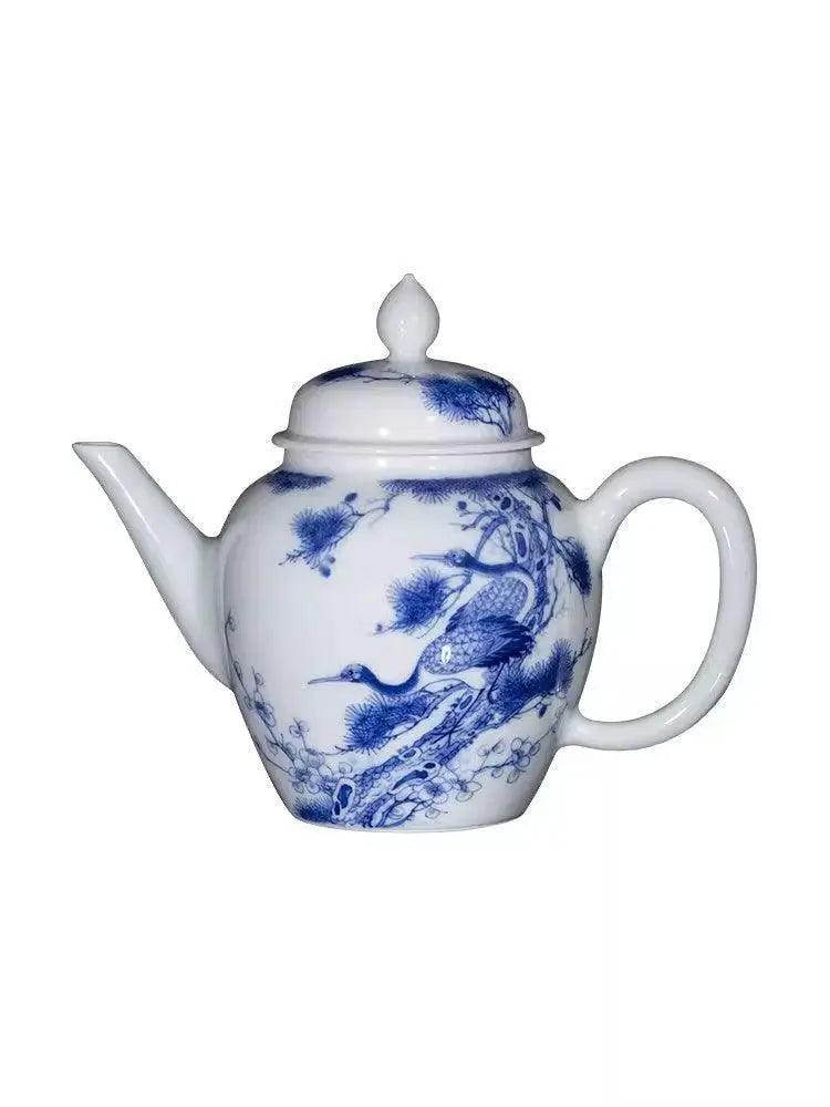 Jingdezhen Handmade Teapot - 'Song He Yan Nian' Blue and White Design | Longevity-Themed Chinese Teaware - Blue-and-White