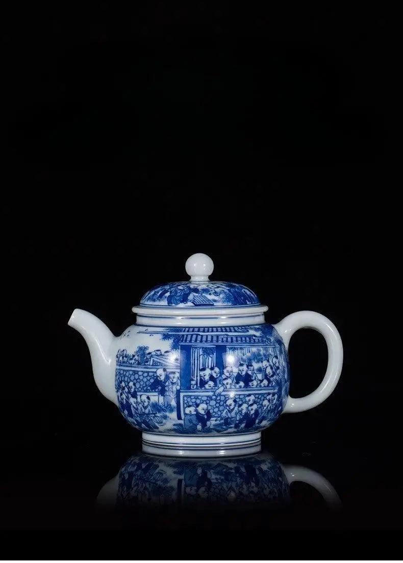 Jingdezhen Handmade Teapot - 'Youthful Serendipity' Vibrant Blue and White Design | Spirited Chinese Teaware - Blue-and-White