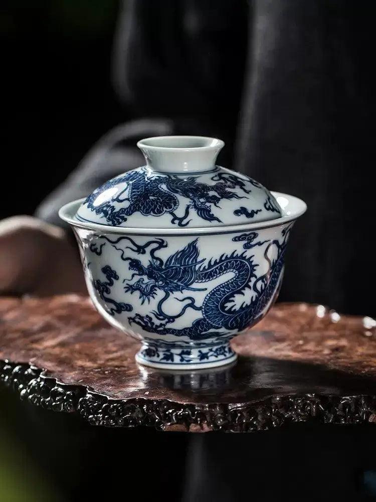 Jingdezhen Handmade Teacup - Blue and White 'Cloud Dragon Pattern' | Artisan Chinese Teaware - Blue-and-White