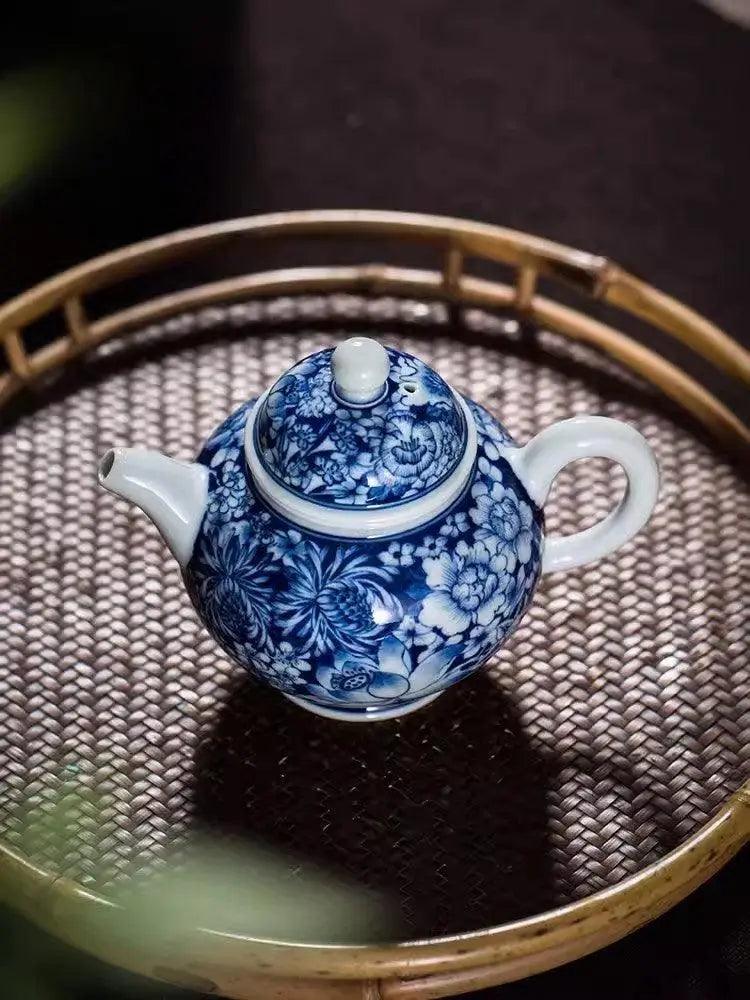 Jingdezhen Handmade Teapot - 'Blooming Abundance' in Blue and White | Prosperous Chinese Teaware - Blue-and-White