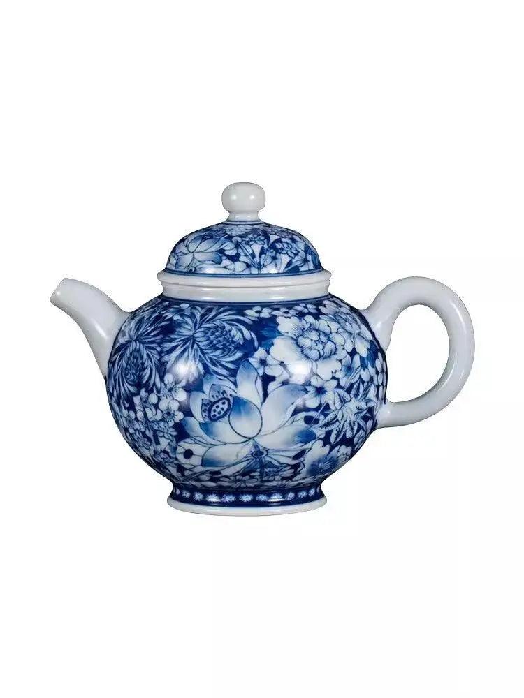 Jingdezhen Handmade Teapot - 'Blooming Abundance' in Blue and White | Prosperous Chinese Teaware - Blue-and-White