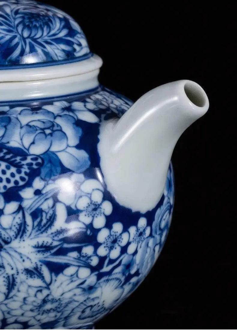 Jingdezhen Handmade Teapot - 'Blooming Abundance' in Blue and White | Prosperous Chinese Teaware - Blue-and-White